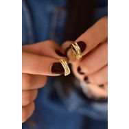 Papatya Silver 925 Ayar Gold Kaplama Zirkon Taşlı Geometrik Desenli Halka Gümüş Küpe