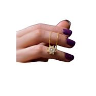Papatya Silver 925 Ayar Gold Kaplama Zirkon Taşlı Montür İncili Güneş Kadın Gümüş Kolye