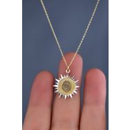 Papatya Silver 925 Ayar Gold Rodyum Kaplama Aslan Kristal Kesim Güneş Plaka Gümüş Kolye