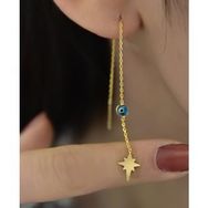 Papatya Silver 925 Ayar Gümüş Altın Kaplama Cam Göz Kutup Yıldızı Zincir Küpe