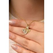 Papatya Silver 925 Ayar Gümüş Altın Kaplama Kristal Kesim Kaktüs Kadın Kolye