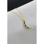 Papatya Silver 925 Ayar Gümüş Altın Kaplama Mavi Mineli Yıldızlı Hilal Kolye