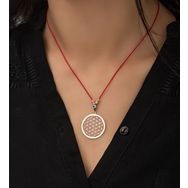 Papatya Silver 925 Ayar Gümüş Dorica Toplu Mineli Kırmızı İpli Yaşam Çiçeği Kadın Kolye