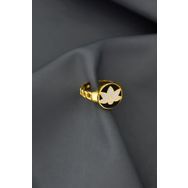 Papatya Silver 925 Ayar Gümüş Gold Kaplama Ayarlanabilir Mineli Lotus Çiçeği Yüzük