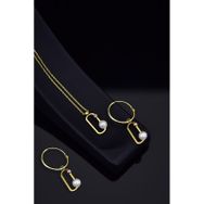 Papatya Silver 925 Ayar Gümüş Gold Kaplama Dorika Toplu İncili Ataç Kolye ve Küpe Set