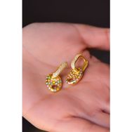 Papatya Silver 925 Ayar Gümüş Gold Kaplama Puantiyeli Mineli , Zirkon TaşlI Dikdörtgen Halka Küpe