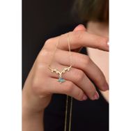Papatya Silver 925 Ayar Gümüş Gold Kaplama Sarmaşık Dallı Firuze Taşlı Kelebek Kolye