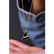 Papatya Silver 925 Ayar Gümüş Gold Kaplama Siyah Mineli Cadılar Bayramı Cadı Şapkası Kolye