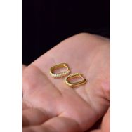 Papatya Silver 925 Ayar Gümüş Gold Kaplama Tamtur Zirkon Taşlı Dikdörtgen Halka Küpe