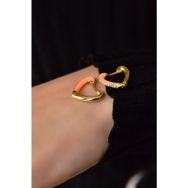 Papatya Silver 925 Ayar Gümüş Gold Kaplama Zirkon Taşlı Turuncu Mineli Kalp Küpe