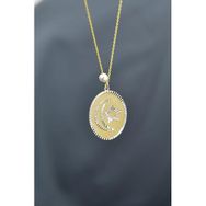 Papatya Silver 925 Ayar Gümüş Gold Rodyum Kaplama İncili Ay Yıldız Plaka Kolye