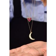 Papatya Silver 925 Ayar Gümüş Mineli Pembe Kalp Beyaz Ay Asansör Kolye