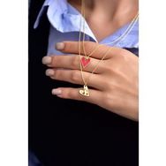 Papatya Silver 925 Ayar Gümüş Mineli Pembe Kalp ve Kesim Kalp Asansör Kolye