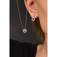 Papatya Silver 925 Ayar Gümüş Rodyum Kaplama İncili Yuvarlak Kolye ve Çivili Küpe Set