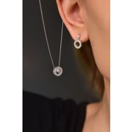 Papatya Silver 925 Ayar Gümüş Rodyum Kaplama İncili Yuvarlak Kolye ve Çivili Küpe Set