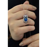 Papatya Silver 925 Ayar Gümüş Rodyum Kaplama Lacivert Göz His Taşı Baykuş Kolye