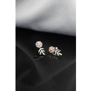 Papatya Silver 925 Ayar Gümüş Rodyum Kaplama Mineli Çiçek Tasarım Küpe