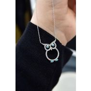Papatya Silver 925 Ayar Gümüş Rodyum Kaplama Mineli Nazar Gözlü Baykuş Kolye