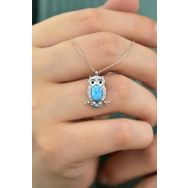 Papatya Silver 925 Ayar Gümüş Rodyum Kaplama Opal Baykuş Kolye
