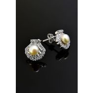 Papatya Silver 925 Ayar Gümüş Rodyum Kaplama Taşlı Çivili İnci Küpe