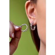 Papatya Silver 925 Ayar Gümüş Rodyum Kaplama Zincir Yarım Halka Küpe