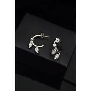 Papatya Silver 925 Ayar Gümüş Rodyum Zirkon Taşlı Yaprak Halka Küpe