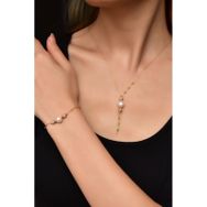 Papatya Silver 925 Ayar Gümüş Rose-Gold Kaplama İnci Simli Dorika Toplu Kolye Ve Bileklik Set
