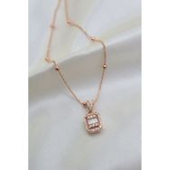 Papatya Silver 925 Ayar Gümüş Rose Kaplama Baget Taşlı Dorika Top Kadın Kolye