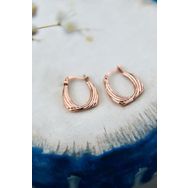 Papatya Silver 925 Ayar Gümüş Rose Kaplama Çizgi Desenli Drop Klipsli Kadın Küpe