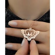 Papatya Silver 925 Ayar Gümüş Rose Kaplama Desenli Çifte Kumrular Kadın Kolye