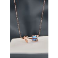 Papatya Silver 925 Ayar Gümüş Rose Kaplama Mavi Opal Lale Kolye