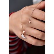 Papatya Silver 925 Ayar Gümüş Rose Kaplama Sedef Ay Yıldız Kolye
