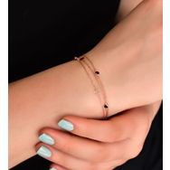 Papatya Silver 925 Ayar Gümüş Rose Kaplama Siyah Taşlı Yıldız Zincir Bileklik