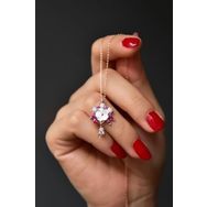 Papatya Silver 925 Ayar Gümüş Rose Kaplama Tasarım Fuşya Taşlı Sedef Manolya Çiçeği Kolye
