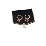 Papatya Silver 925 Ayar Gümüş Rose Kaplama Top Motifli Pembe Ay Taşı Yonca Kolye ve Küpe Set