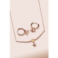 Papatya Silver 925 Ayar Gümüş Rose Kaplama Top Motifli Sarı Ay Taşı Yıldız Kolye ve Küpe Set