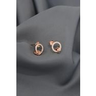 Papatya Silver 925 Ayar Gümüş Rose Kaplama Üçlü Iç Içe Geçme Zirkon Taşlı Halka Küpe