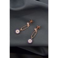 Papatya Silver 925 Ayar Gümüş Rose Kaplama Zirkon Taşlı Tek Taş Sallantılı Kutup Nazar Küpe