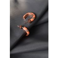 Papatya Silver 925 Ayar Gümüş Rose Kaplama Zirkon Taşlı Turuncu Mineli Desenli Halka Küpe