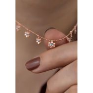 Papatya Silver 925 Ayar Gümüş Sıralı Top Zincirli Firuze Taşlı Papatya Kolye