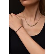 Papatya Silver 925 Ayar Gümüş Üç Renk Iki Boy Dorika Toplu Kolye ve Bileklik Set