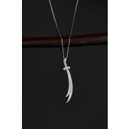 Papatya Silver 925 Ayar Rodyum Kaplama Dikey Taşlı Zülfikar Kılıç Gümüş Kolye