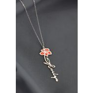 Papatya Silver 925 Ayar Rodyum Kaplama Özel Tasarım Mineli Doğum Mart Ayı Çiçeği İsim Kadın Gümüş Kolye