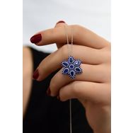 Papatya Silver 925 Ayar Rodyum Kaplama Safir Damla Lotus Kadın Gümüş Kolye