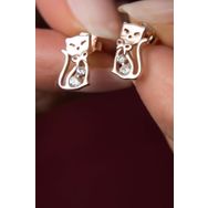 Papatya Silver 925 Ayar Rose Altın Kaplama Zirkon Taşlı Kedi Küpe