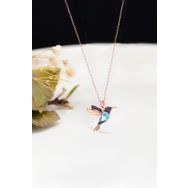 Papatya Silver 925 Ayar Rose Kaplama Akua Mor Taşlı Kuş Gümüş Kolye