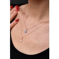 Papatya Silver 925 Ayar Rose Kaplama Asansörlü Opal Beyaz Ve Mavi Taşlı Gümüş Kolye