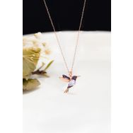 Papatya Silver 925 Ayar Rose Kaplama Beyaz Mor Taşlı Kuş Gümüş Kolye