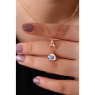 Papatya Silver 925 Ayar Rose Kaplama Harf ve Opal Taşlı Balık Asansör Kadın Gümüş Kolye