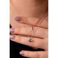 Papatya Silver 925 Ayar Rose Kaplama Harf ve Tanzanit Kalp Kanat Asansör Kadın Gümüş Kolye